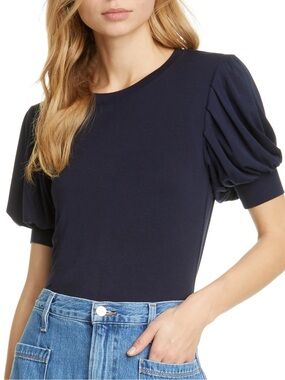 Frame Dark Navy Puff Sleeve Crew Tee